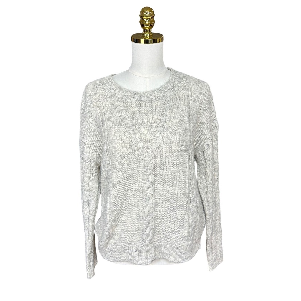 NWT Lucky Brand Womens Heather Grey Cable Knit Crew Neck Sweater Size S/P